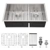 Double Bowl(60/40) Undermount Sink- 28"x19" Double Bowl Kitchen Sink 16 Gauge with Two 10" Deep Basin