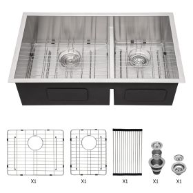 Double Bowl(60/40) Undermount Sink- 28"x19" Double Bowl Kitchen Sink 16 Gauge with Two 10" Deep Basin