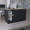 Juniper Kitchen Island with Large Top Surface, Double Door Cabinet, and Open Shelves Black / Macadamia