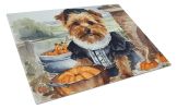 Norfolk Terrier Fall Kitchen Pumpkins Glass Cutting Board Decorative Tempered Glass Kitchen Cutting and Serving Board Large Size Chopping Board