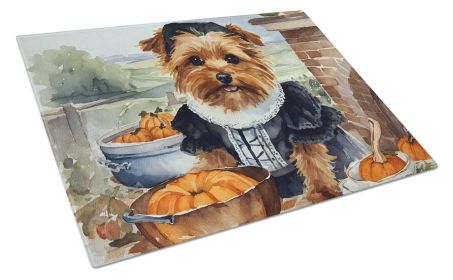 Norfolk Terrier Fall Kitchen Pumpkins Glass Cutting Board Decorative Tempered Glass Kitchen Cutting and Serving Board Large Size Chopping Board