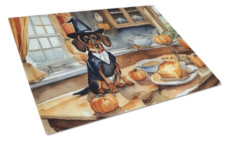 Dachshund Fall Kitchen Pumpkins Glass Cutting Board Decorative Tempered Glass Kitchen Cutting and Serving Board Large Size Chopping Board