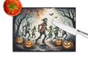NEW Zombies Spooky Halloween Glass Cutting Board Decorative Tempered Glass Kitchen Cutting and Serving Board Large Size Chopping Board