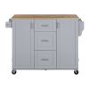 K&K Rolling Kitchen Island with Storage, Kitchen Cart with Rubber Wood Top, 3 Drawer, 2 Slide-Out Shelf and Internal Storage Rack