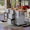 K&K Rolling Kitchen Island with Storage, Kitchen Cart with Rubber Wood Top, 3 Drawer, 2 Slide-Out Shelf and Internal Storage Rack