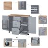 K&K Rolling Kitchen Island with Storage, Kitchen Cart with Rubber Wood Top, 3 Drawer, 2 Slide-Out Shelf and Internal Storage Rack