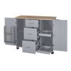 K&K Rolling Kitchen Island with Storage, Kitchen Cart with Rubber Wood Top, 3 Drawer, 2 Slide-Out Shelf and Internal Storage Rack
