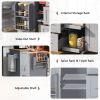 K&K Rolling Kitchen Island with Storage, Kitchen Cart with Rubber Wood Top, 3 Drawer, 2 Slide-Out Shelf and Internal Storage Rack