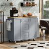 K&K Rolling Kitchen Island with Storage, Kitchen Cart with Rubber Wood Top, 3 Drawer, 2 Slide-Out Shelf and Internal Storage Rack