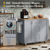 K&K Rolling Kitchen Island with Storage, Kitchen Cart with Rubber Wood Top, 3 Drawer, 2 Slide-Out Shelf and Internal Storage Rack
