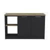 Juniper Kitchen Island with Large Top Surface, Double Door Cabinet, and Open Shelves Black / Macadamia