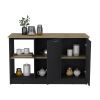 Juniper Kitchen Island with Large Top Surface, Double Door Cabinet, and Open Shelves Black / Macadamia