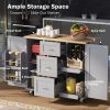 K&K Rolling Kitchen Island with Storage, Kitchen Cart with Rubber Wood Top, 3 Drawer, 2 Slide-Out Shelf and Internal Storage Rack
