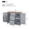 K&K Rolling Kitchen Island with Storage, Kitchen Cart with Rubber Wood Top, 3 Drawer, 2 Slide-Out Shelf and Internal Storage Rack