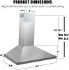 Range Hood 36 Inch;  Wall Mount Vent Hood in Stainless Steel with Ducted/Ductless Convertible Duct;  3 Speed Exhaust Fan;  Energy Saving LED Light;  P