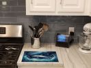 Dolphin in a Starry Sea Glass Cutting Board Decorative Tempered Glass Kitchen Cutting and Serving Board Large Size Chopping Board