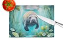 Manatee in a Crystal-Clear Spring Glass Cutting Board Decorative Tempered Glass Kitchen Cutting and Serving Board Large Size Chopping Board