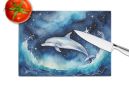 Dolphin in a Starry Sea Glass Cutting Board Decorative Tempered Glass Kitchen Cutting and Serving Board Large Size Chopping Board