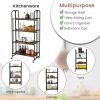 Foldable Rolling Cart with Storage Shelves for Kitchen