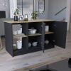 Juniper Kitchen Island with Large Top Surface, Double Door Cabinet, and Open Shelves Black / Macadamia