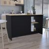 Juniper Kitchen Island with Large Top Surface, Double Door Cabinet, and Open Shelves Black / Macadamia