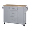 K&K Rolling Kitchen Island with Storage, Kitchen Cart with Rubber Wood Top, 3 Drawer, 2 Slide-Out Shelf and Internal Storage Rack