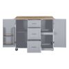 K&K Rolling Kitchen Island with Storage, Kitchen Cart with Rubber Wood Top, 3 Drawer, 2 Slide-Out Shelf and Internal Storage Rack