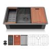 33inch Undermount Gunmetal Black Single Bowl Workstation Stainless Steel Kitchen Sink  With Bottom Grid, Basket Drain, Roll-Up Drying Rack