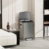13 Gallon 50L Kitchen Foot Pedal Operated Soft Close Trash Can - Stainless Steel Rectangular Bustbin with 30 Garbage Bags - Silver