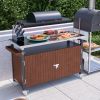 Outdoor Grill Cart with Stainless Steel Tabletop, Storage, Patio Kitchen Island with Wheels, Hooks, and Spice Rack, Waterproof Outdoor Grill Table