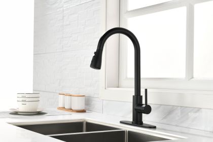 Kitchen Faucets with Pull Down Sprayer Commercial Stainless Steel Single Handle Single Hole Kitchen Sink Faucet (Color: Matte black)