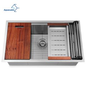 Factory Directly 30 inch or 32 inch  Multi-functional OEM Handmade SUS 304 Stainless Steel Undermount Kitchen Sink Workstation (Thickness: AW3218A1L R0, Straight corner: R0)