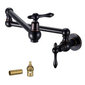 Traditional Wall Mount Stove Swing Arm Folding Pot Filler Kitchen Faucet 2 Handle Double 360¬∞ Rotatable Joints (Color: Oil Rubber Bronze)