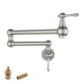 Traditional Wall Mount Stove Swing Arm Folding Pot Filler Kitchen Faucet 2 Handle Double 360¬∞ Rotatable Joints (Color: Brushed Nickel)
