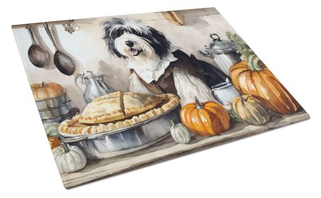 NEW Old English Sheepdog Fall Kitchen Pumpkins Glass Cutting Board Decorative Tempered Glass Kitchen Cutting and Serving Board Large Size Chopping Boa (Default: Default)
