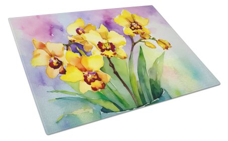 NEW Orchids in Watercolor Glass Cutting Board Decorative Tempered Glass Kitchen Cutting and Serving Board Large Size Chopping Board (Default: Default)
