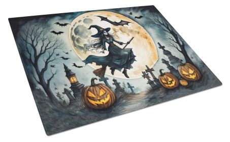NEW Flying Witch Spooky Halloween Glass Cutting Board Decorative Tempered Glass Kitchen Cutting and Serving Board Large Size Chopping Board (Default: Default)