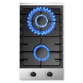 Gas Cooktop 12 Inch, Bulit-in Propane Stove 2 burner, Stainless Steel /Tempered Glass Gas Stove Top, 2 Burner Propane Cooktop (material: 12inch (Tempered Glass))