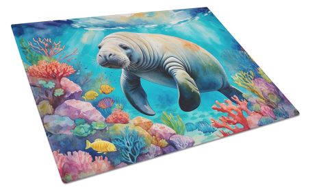 Manatee and Coral Reefs Glass Cutting Board Decorative Tempered Glass Kitchen Cutting and Serving Board Large Size Chopping Board (Default: Default)