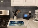 Blue Heron Under the Moonlight Glass Cutting Board Decorative Tempered Glass Kitchen Cutting and Serving Board Large Size Chopping Board