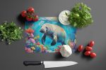 Manatee and Coral Reefs Glass Cutting Board Decorative Tempered Glass Kitchen Cutting and Serving Board Large Size Chopping Board