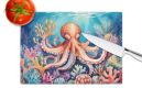 Octopus Among Coral Glass Cutting Board Decorative Tempered Glass Kitchen Cutting and Serving Board Large Size Chopping Board